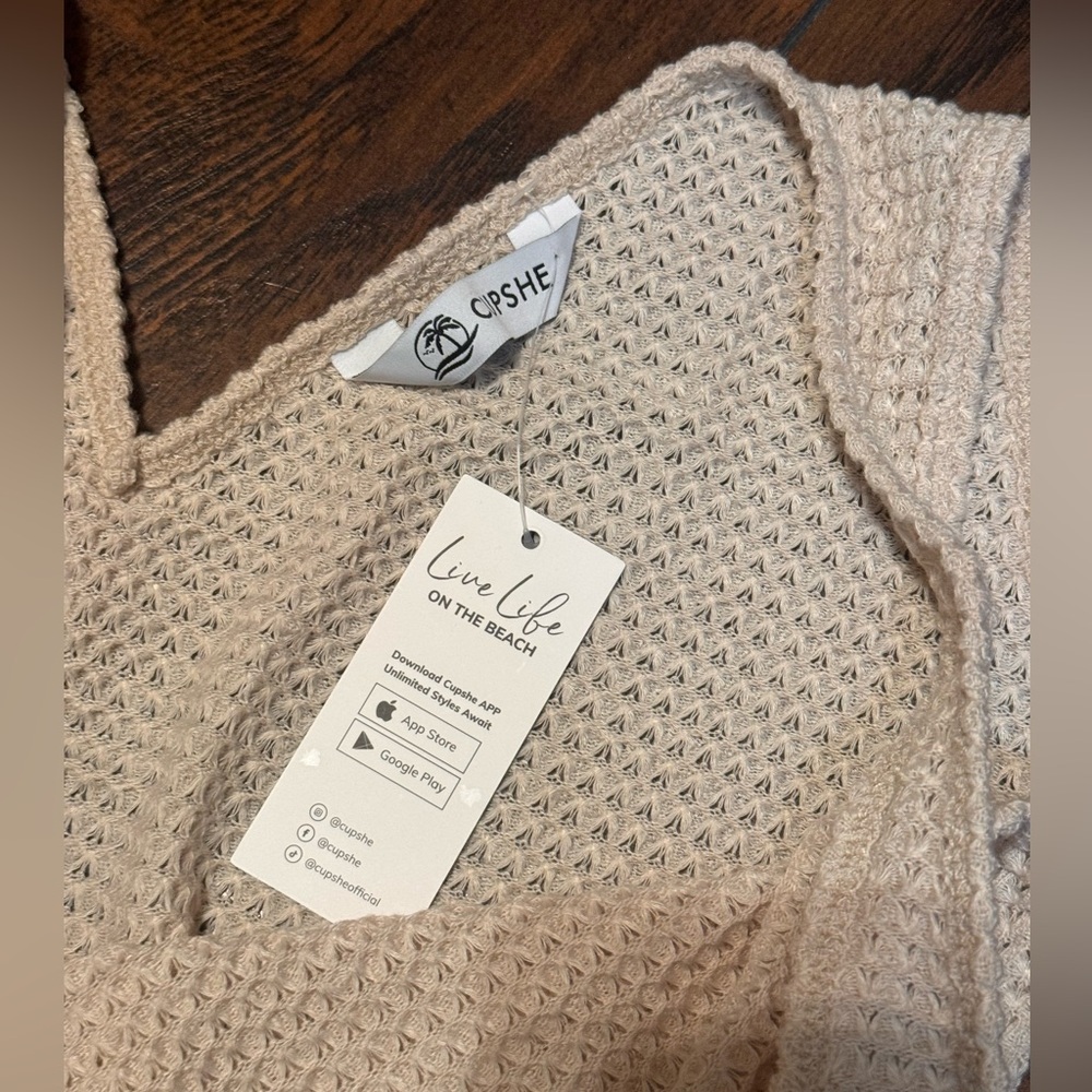 CUPSHE‎ Bathing Suit Crochet Cover Up Neutral Swimsuit Beach Summer Medium - Picture 4 of 10
